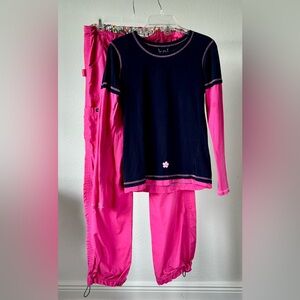 Koi Womens Cotton Magenta Scrubs TALL. Shirt size M , pants Size S tall.